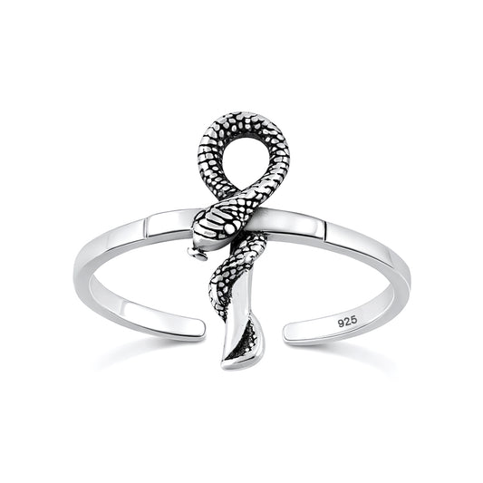 Silver Toe Ring - Snake Ankh