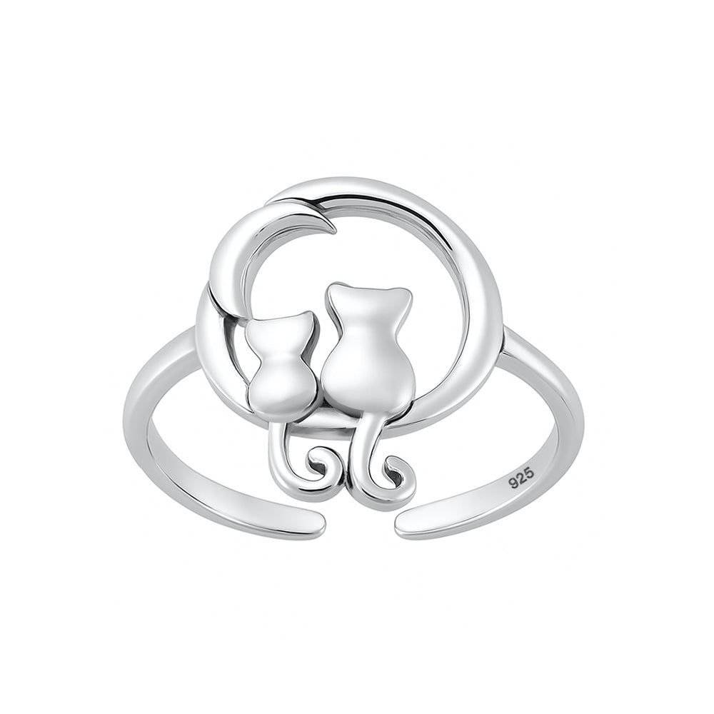 Silver Toe Ring - Cats & Moon