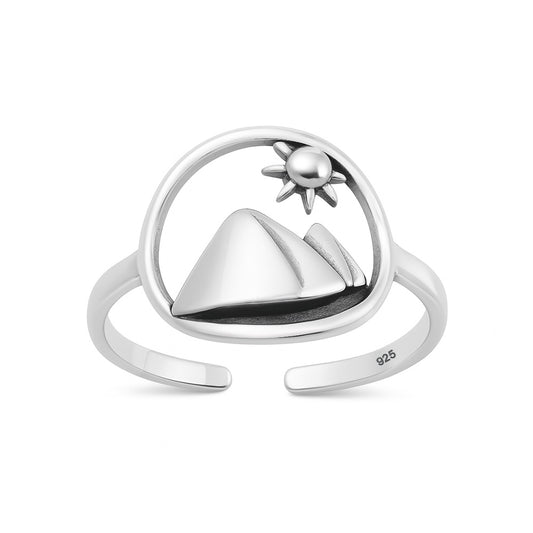 Silver Toe Ring - Mountain & Sun
