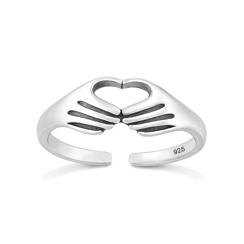 Silver Toe Ring - Heart Hands