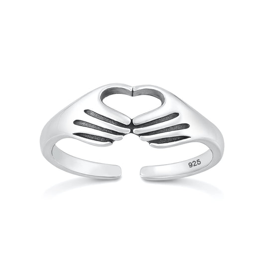 Silver Toe Ring - Heart Hands