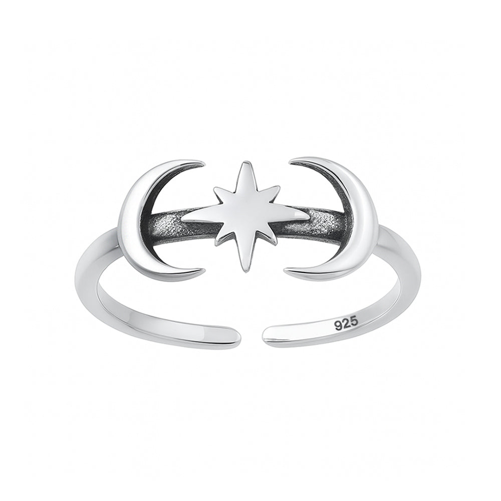 Silver Toe Ring - Moon & Star