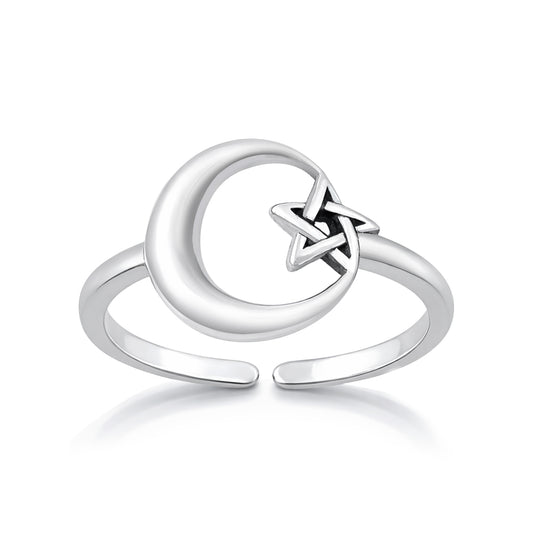 Silver Toe Ring - Moon & Star