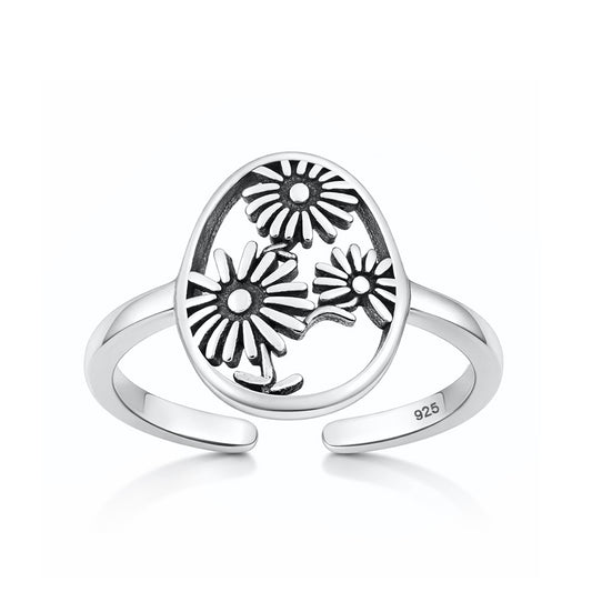 Silver Toe Ring - Flowers