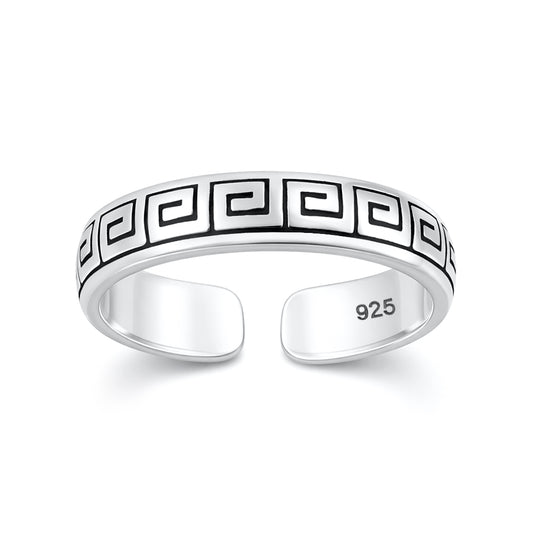 Silver Toe Ring - Greek Key