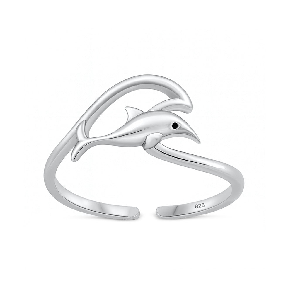 Silver Toe Ring - Dolphin & Wave