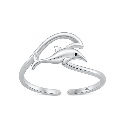 Silver Toe Ring - Dolphin & Wave