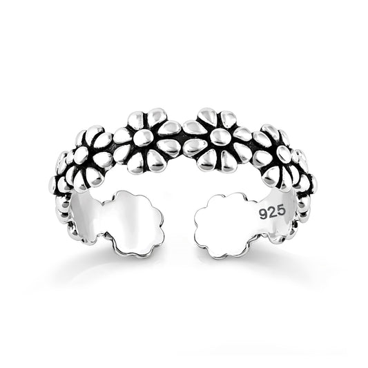 Silver Toe Ring - Flower Band