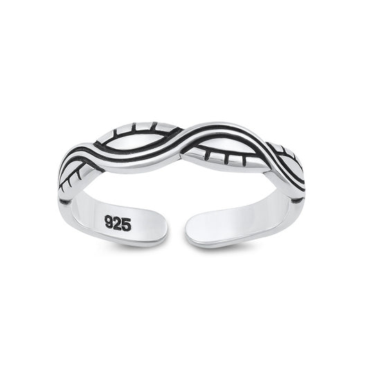 Silver Toe Ring - Wave Pattern