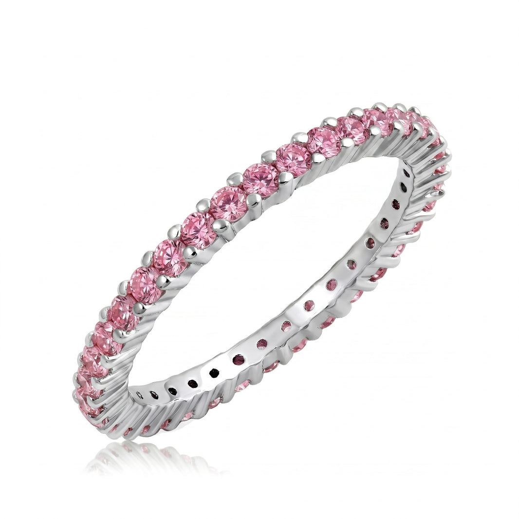 Silver Eternity Ring - Pink CZ