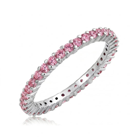 Silver Eternity Ring - Pink CZ