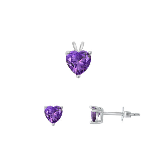 Silver Heart Stone Set - 7mm/6mm