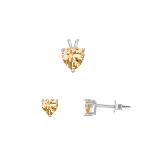 Silver Heart Stone Set - 7mm/6mm