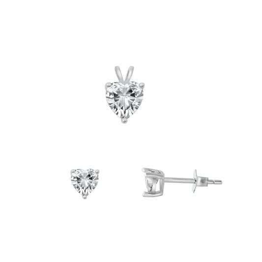 Silver Heart Stone Set - 7mm/6mm