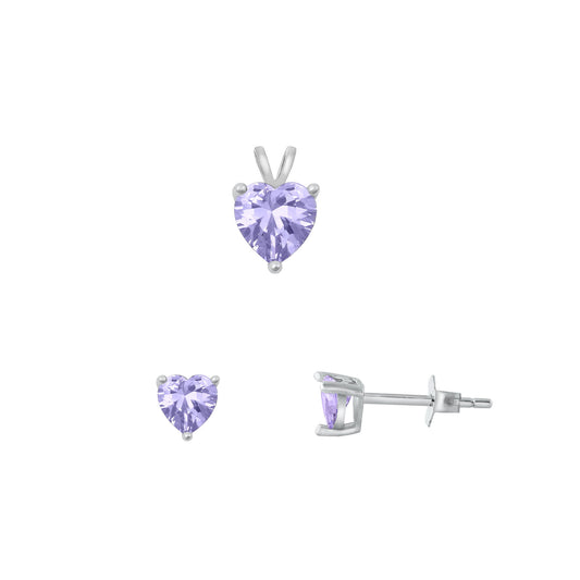 Silver Heart Stone Set - 7mm/6mm