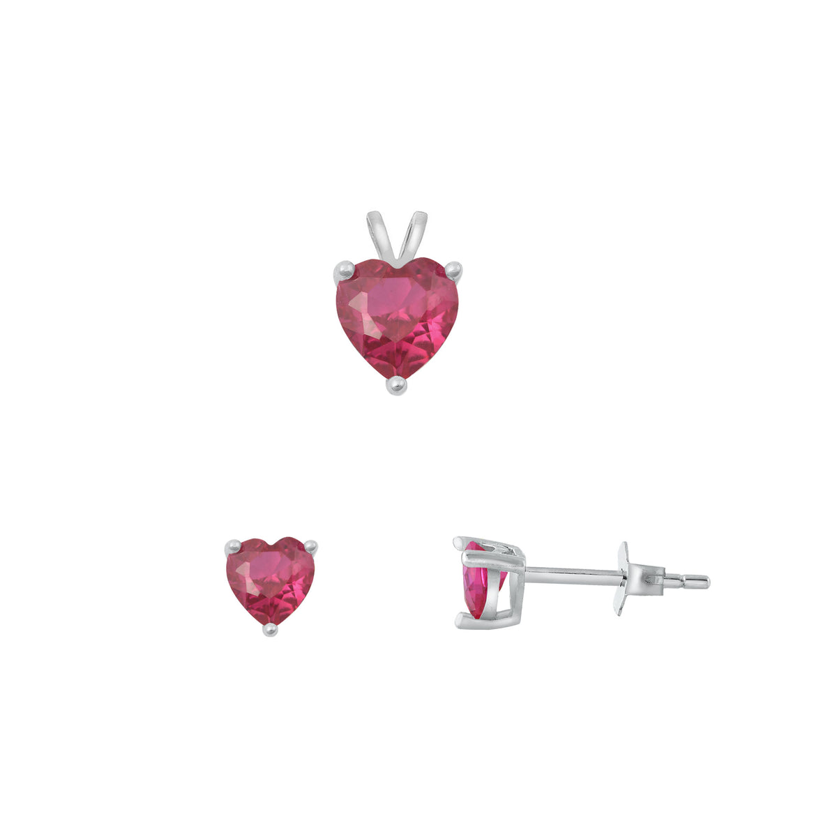 Silver Heart Stone Set - 7mm/6mm