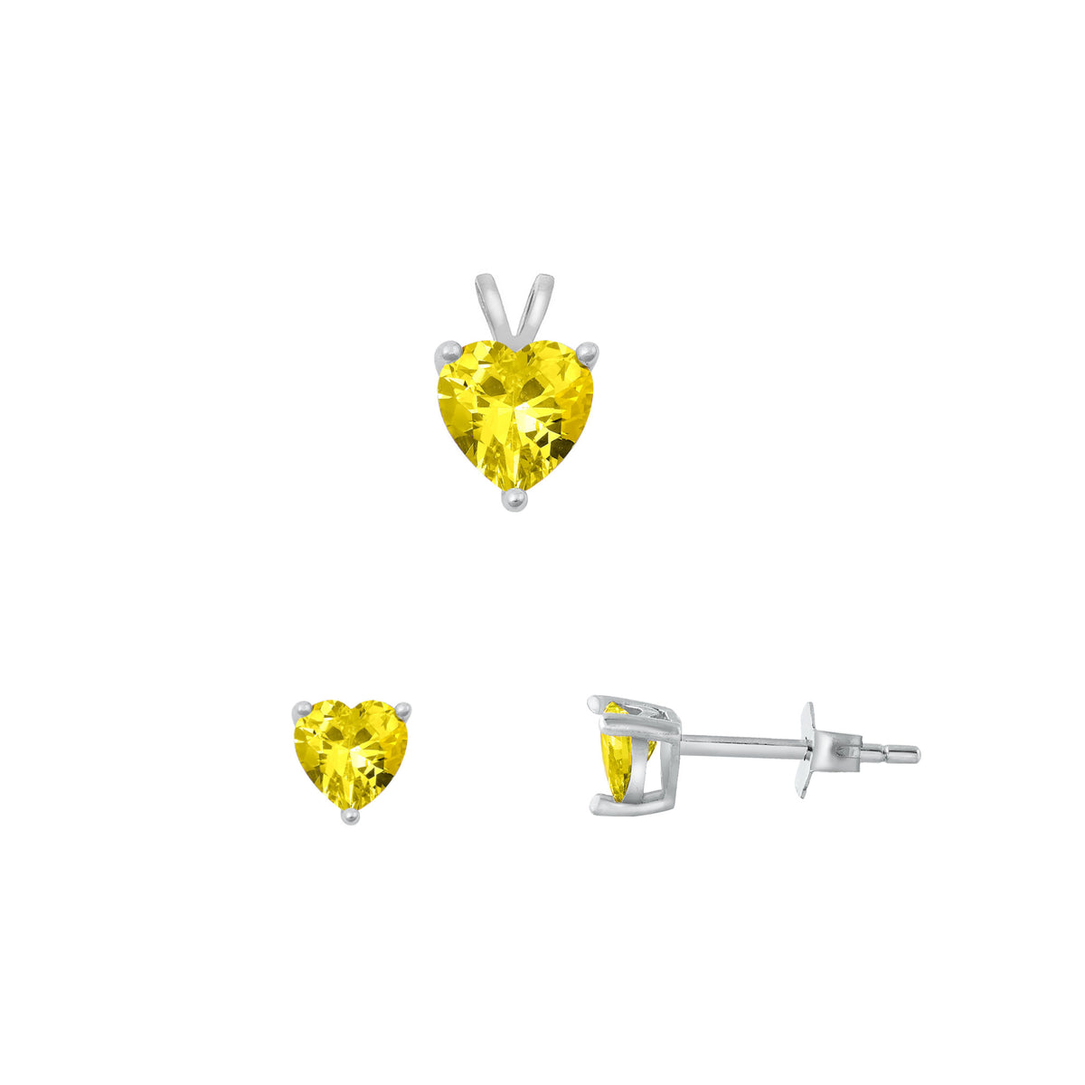 Silver Heart Stone Set - 7mm/6mm