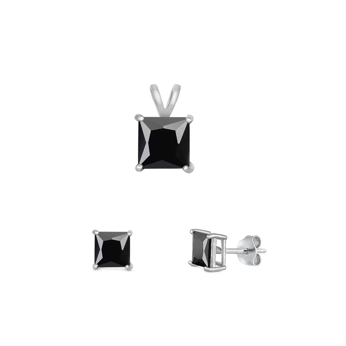 Silver Square Stone Set - 8mm/6mm