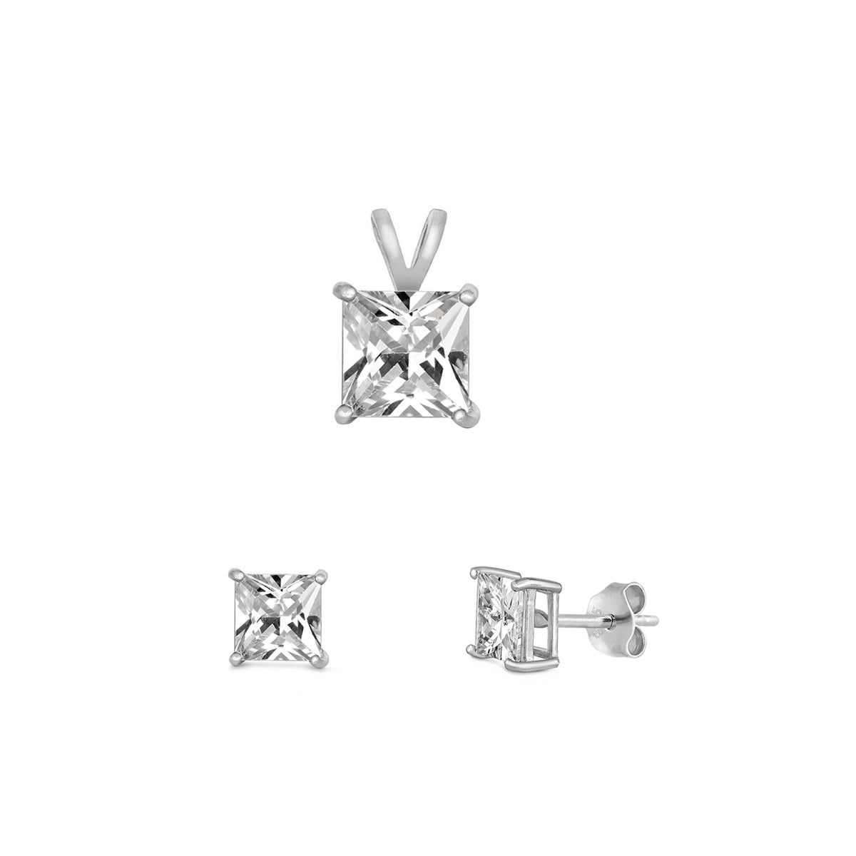 Silver Square Stone Set - 8mm/6mm