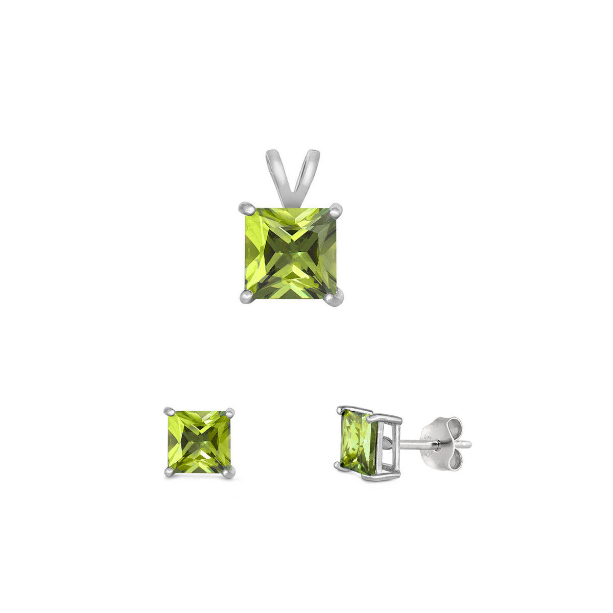 Silver Square Stone Set - 8mm/6mm
