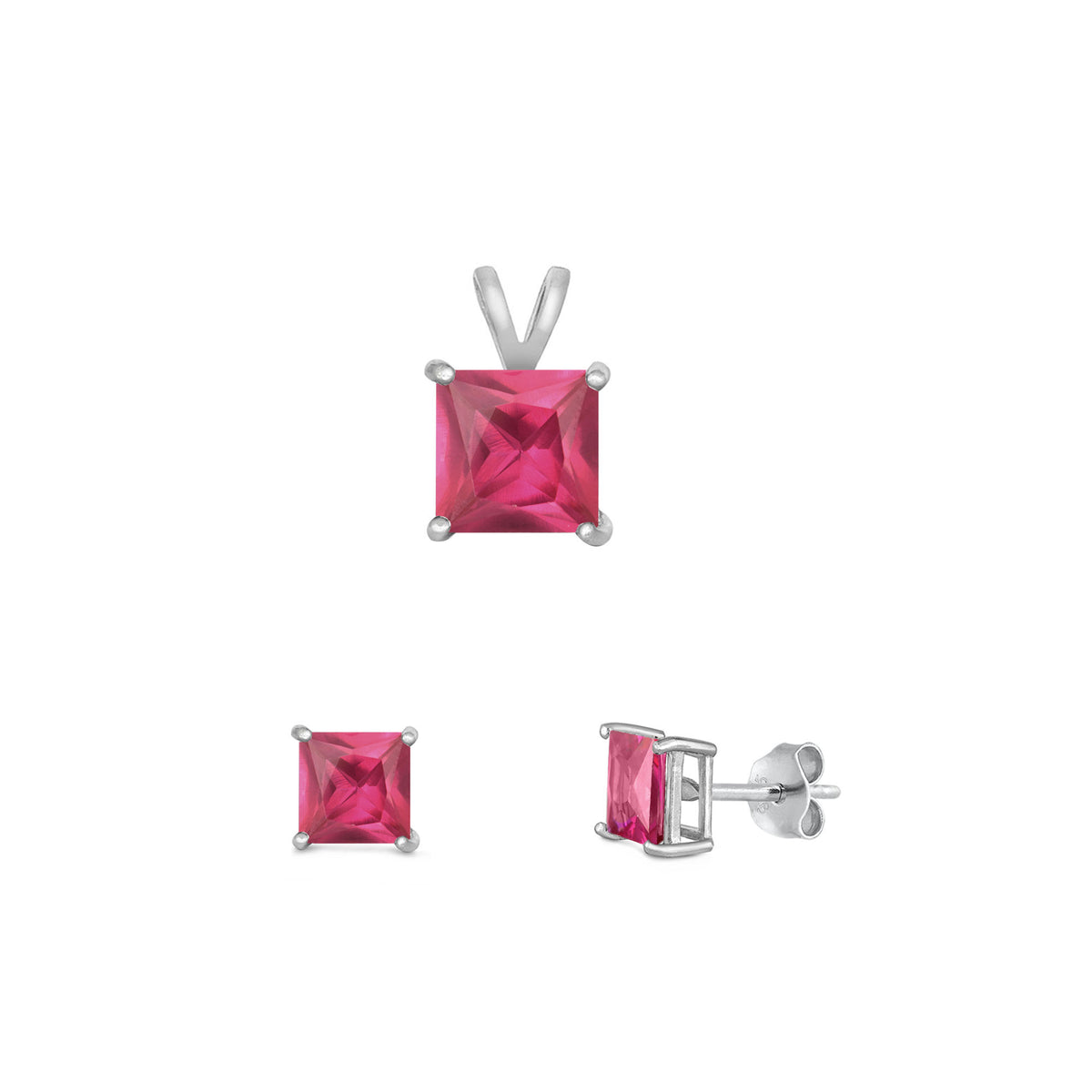 Silver Square Stone Set - 8mm/6mm