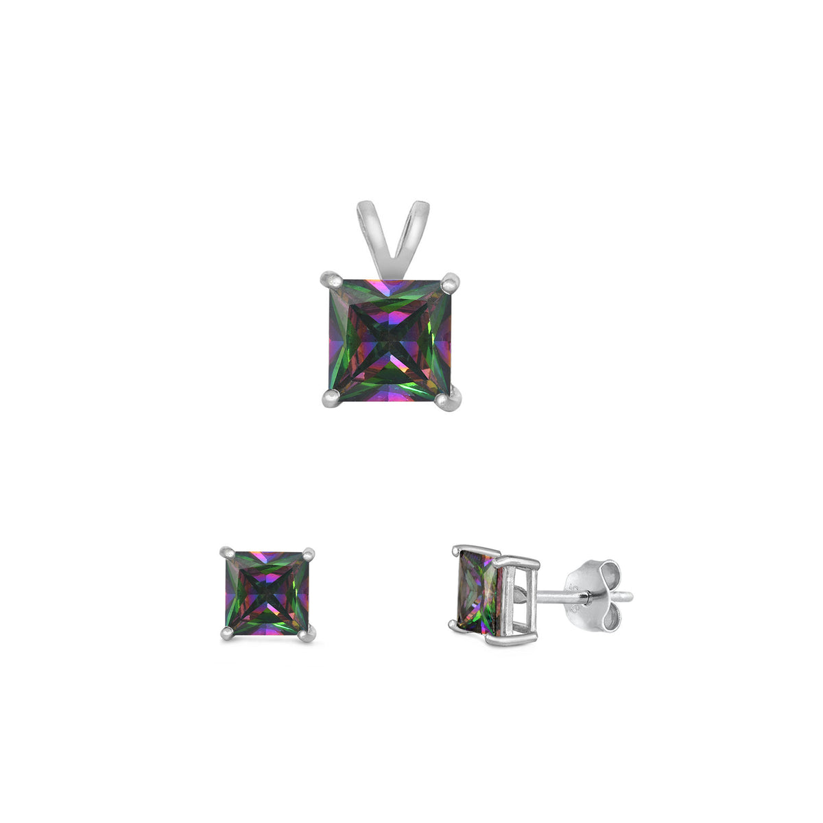 Silver Square Stone Set - 8mm/6mm