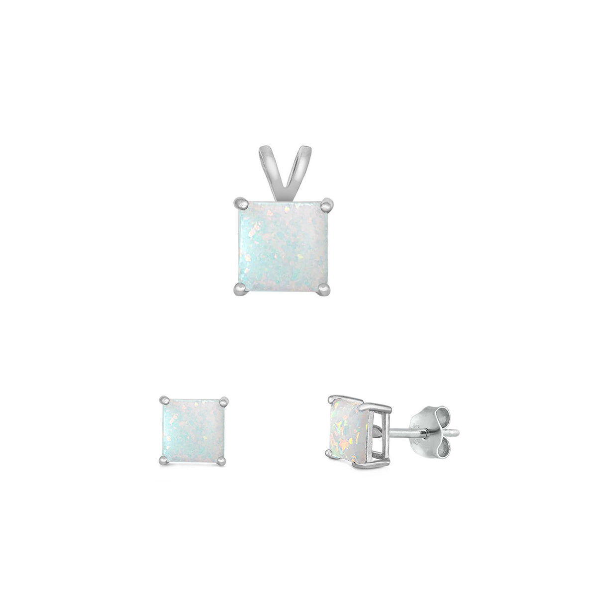Silver Square Stone Set - 8mm/6mm