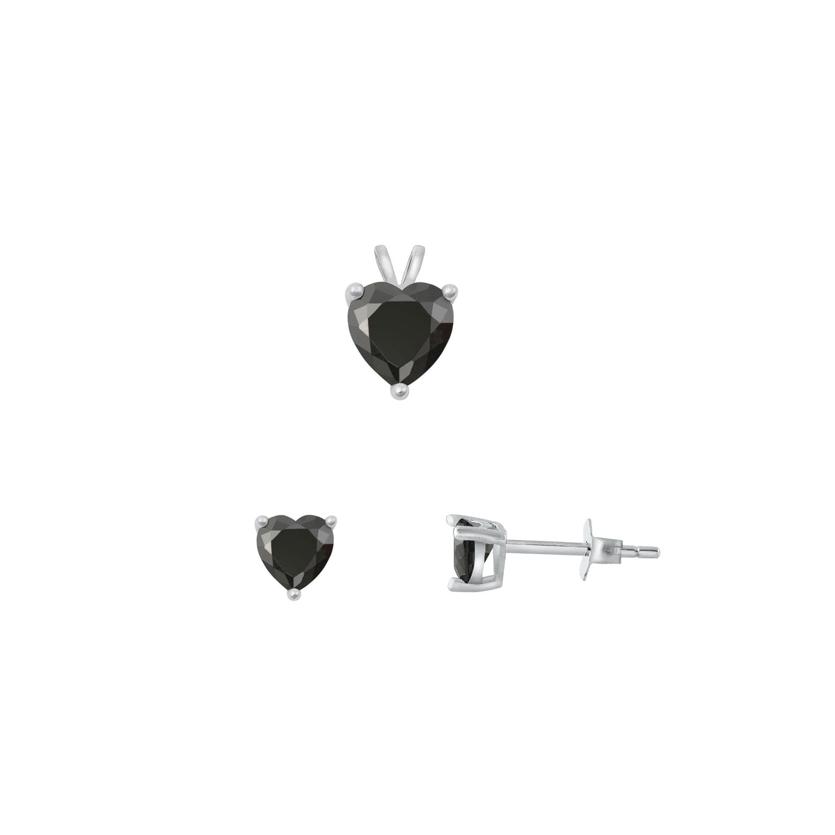 Silver Heart Stone Set - 6mm/4mm