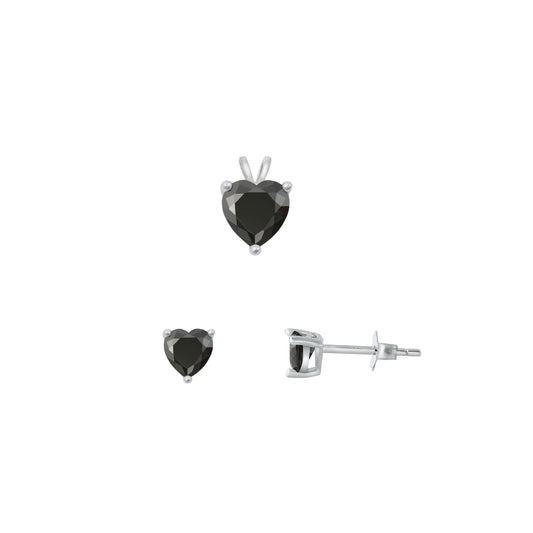 Silver Heart Stone Set - 6mm/4mm