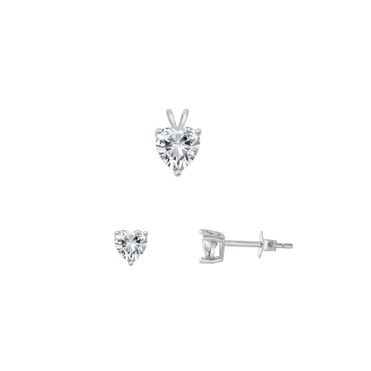 Silver Heart Stone Set - 6mm/4mm