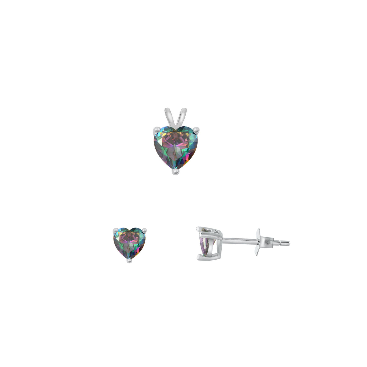 Silver Heart Stone Set - 6mm/4mm