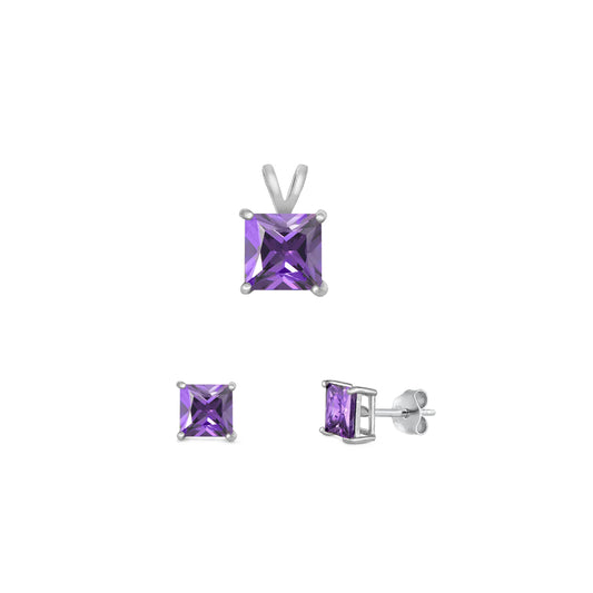 Silver Square Stone Set - 6mm/4mm