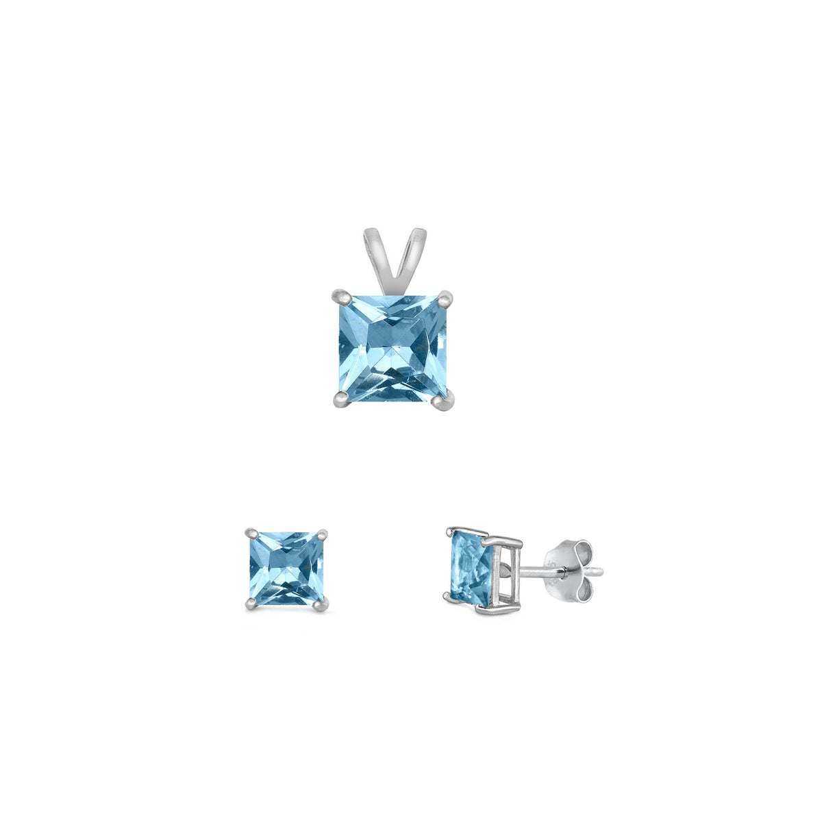 Silver Square Stone Set - 6mm/4mm