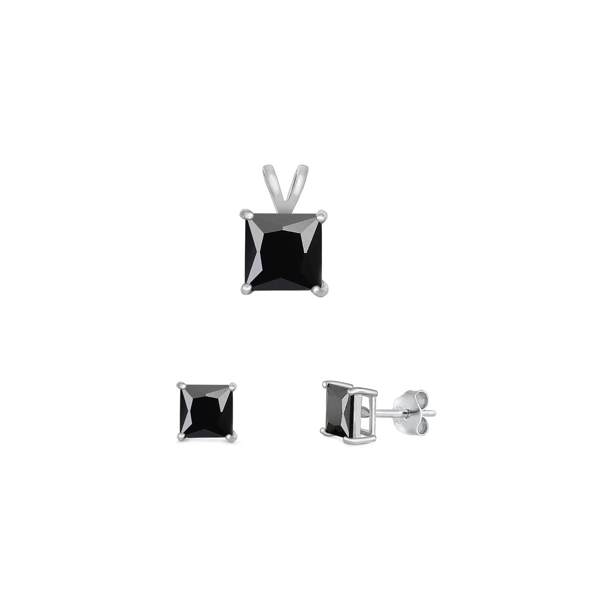 Silver Square Stone Set - 6mm/4mm