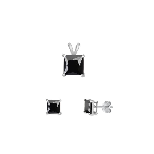 Silver Square Stone Set - 6mm/4mm