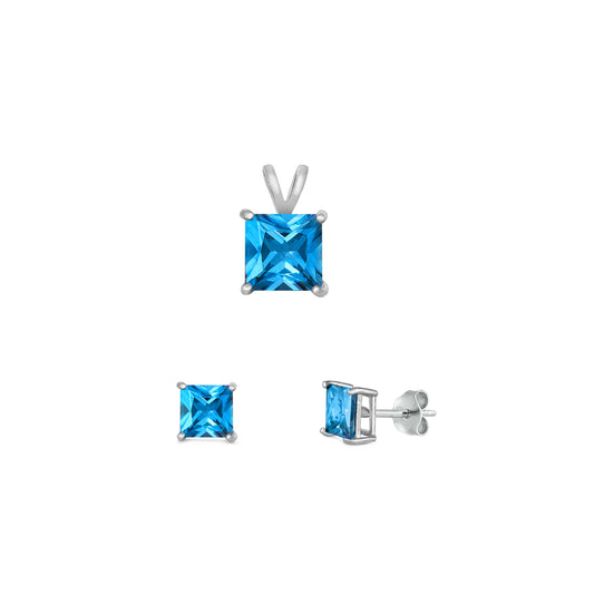 Silver Square Stone Set - 6mm/4mm