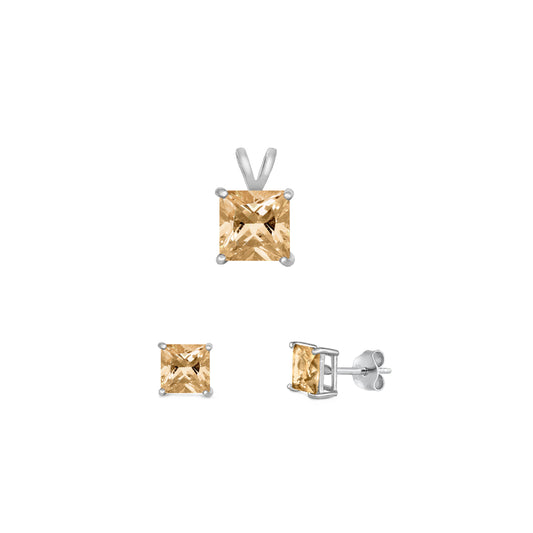 Silver Square Stone Set - 6mm/4mm