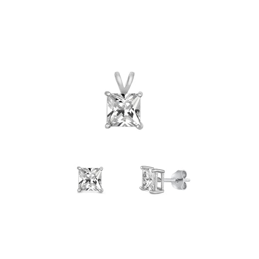 Silver Square Stone Set - 6mm/4mm