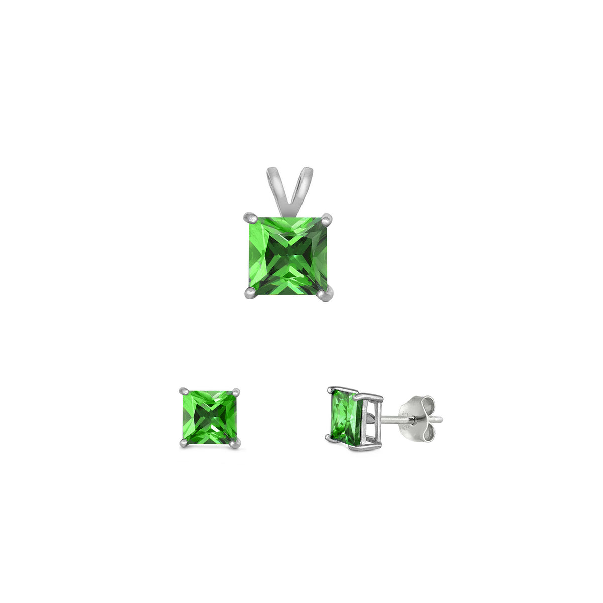 Silver Square Stone Set - 6mm/4mm
