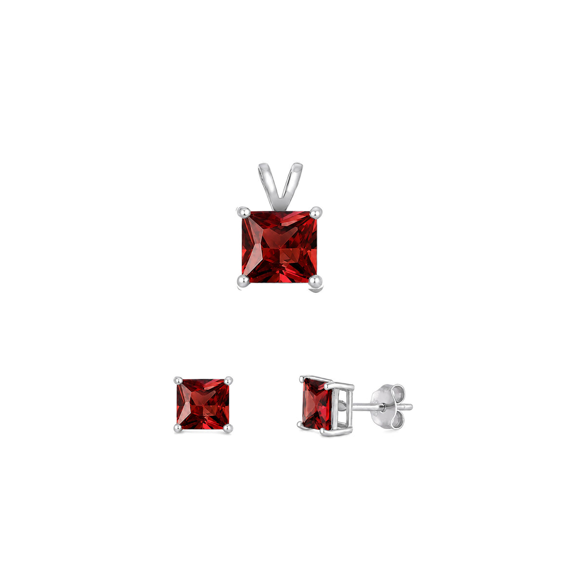 Silver Square Stone Set - 6mm/4mm