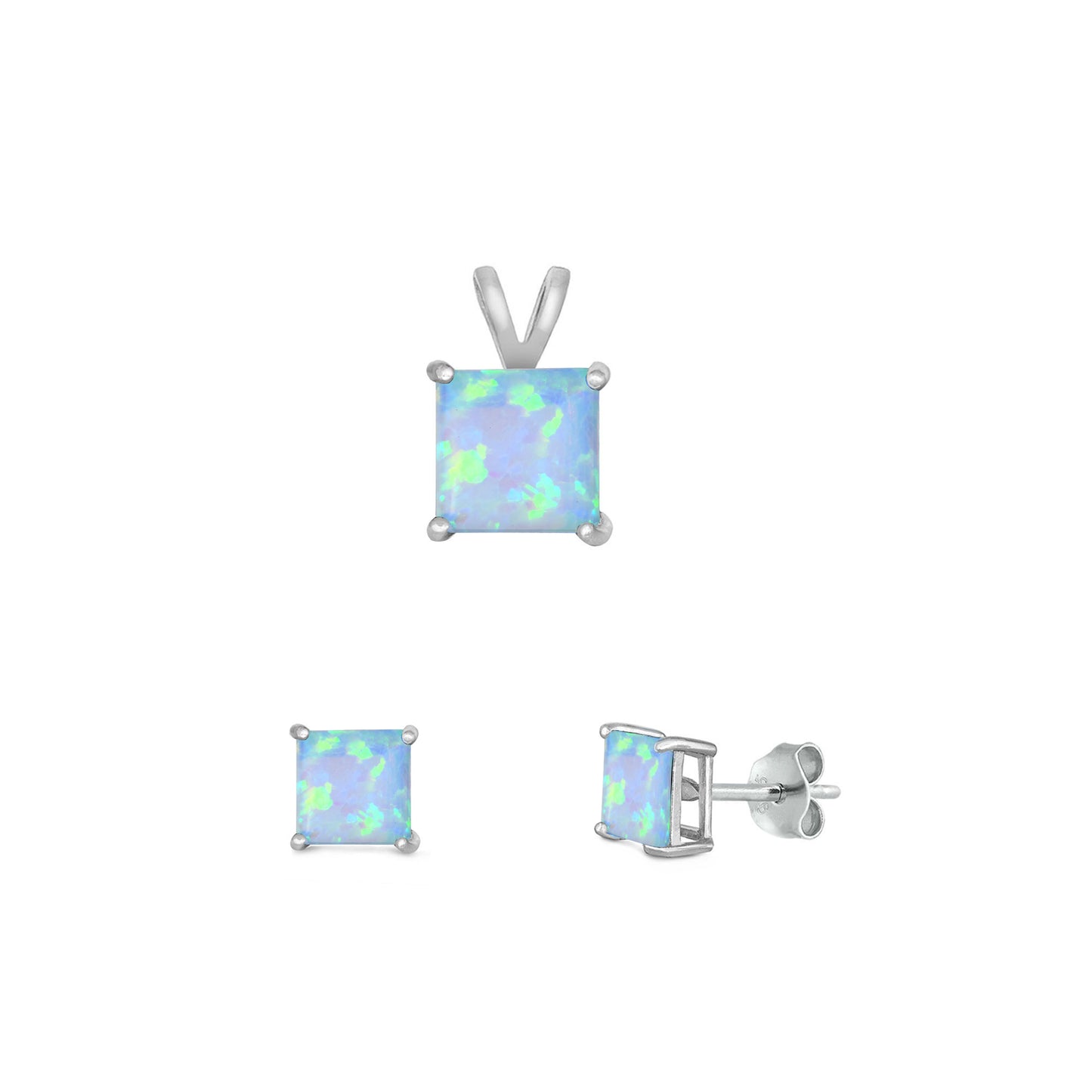 Silver Square Lab Opal Set