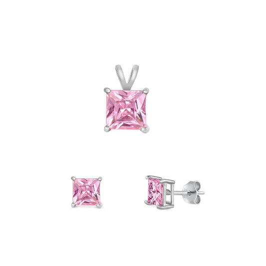 Silver Square Stone Set - 6mm/4mm