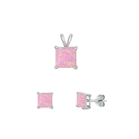 Silver Square Lab Opal Set
