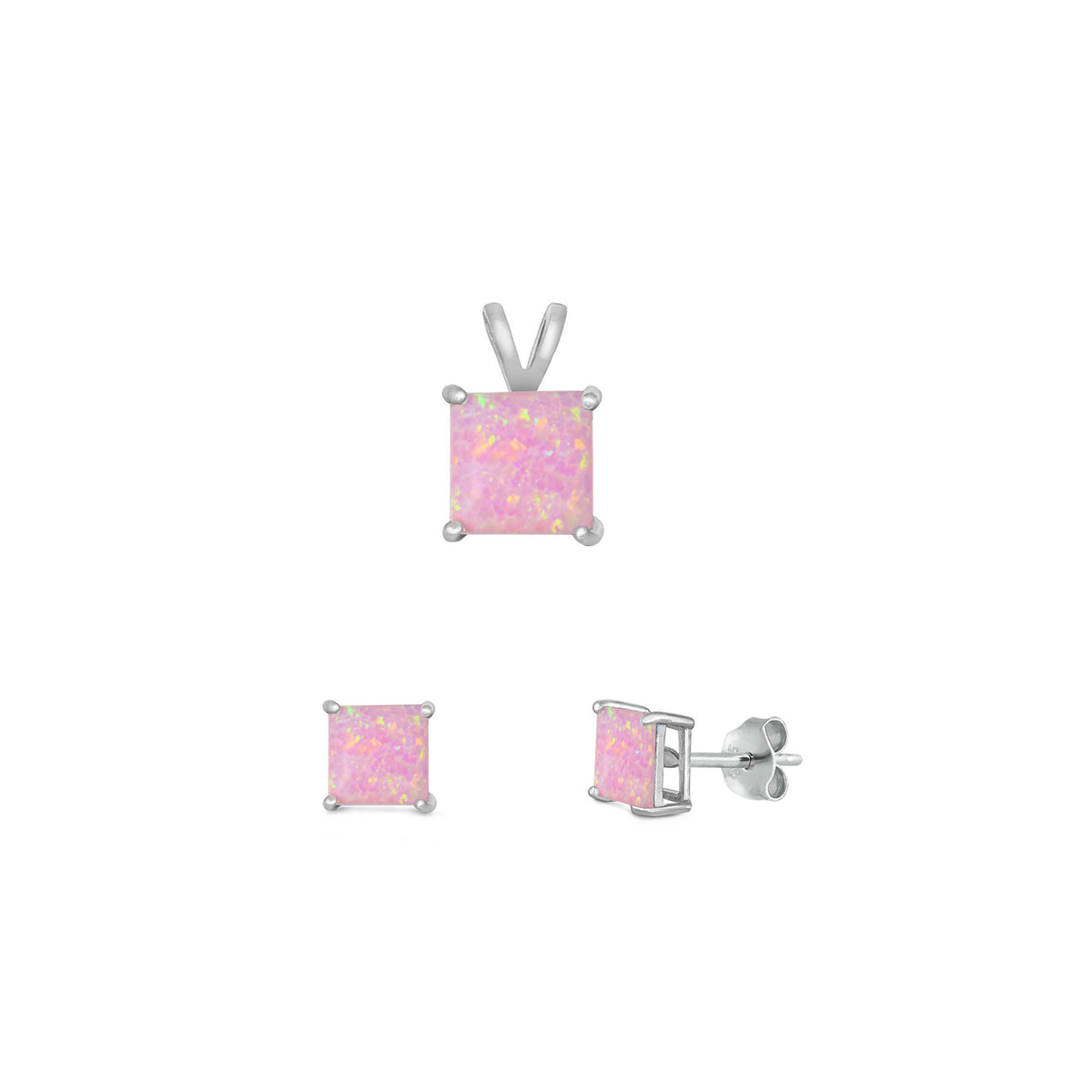 Silver Square Stone Set - 6mm/4mm