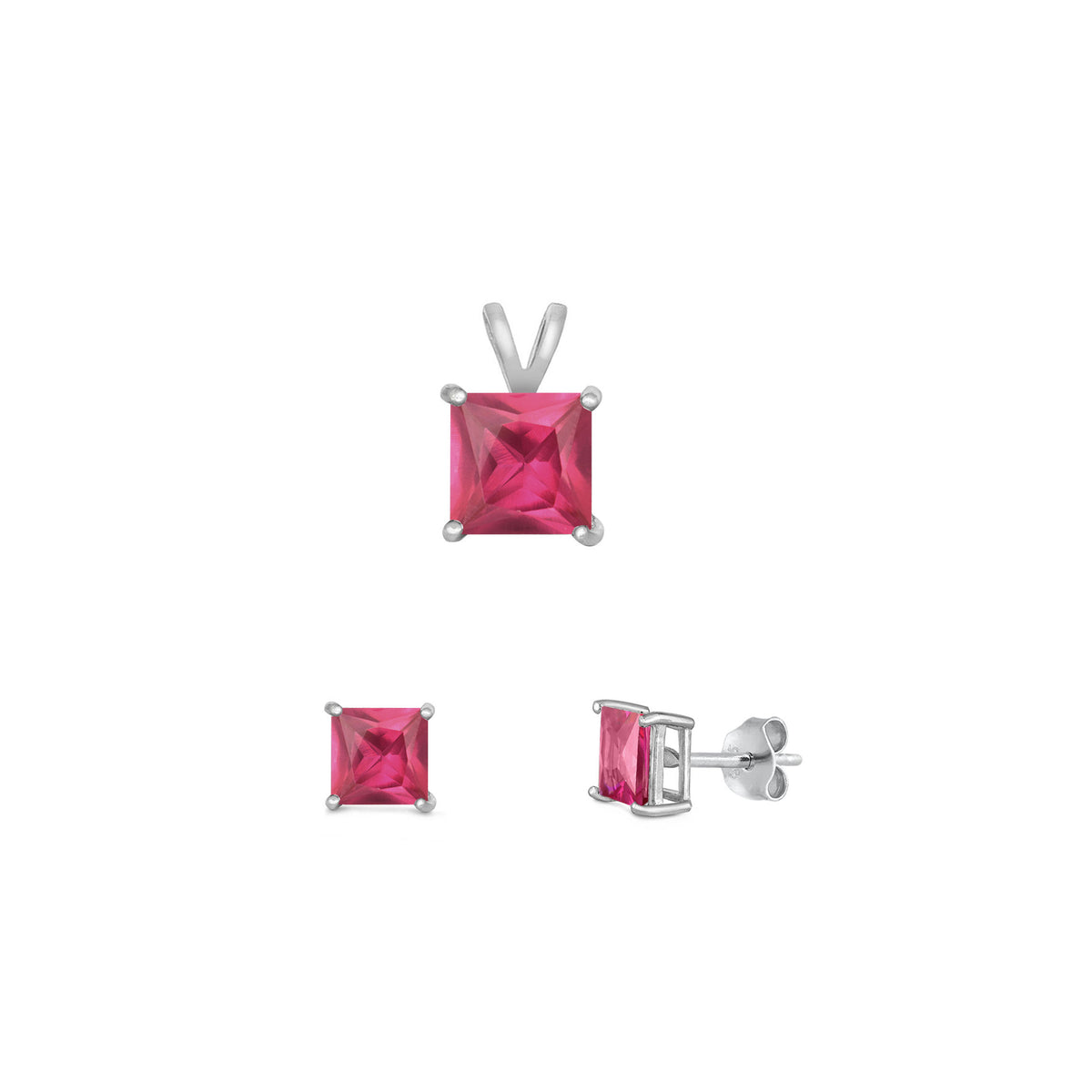 Silver Square Stone Set - 6mm/4mm