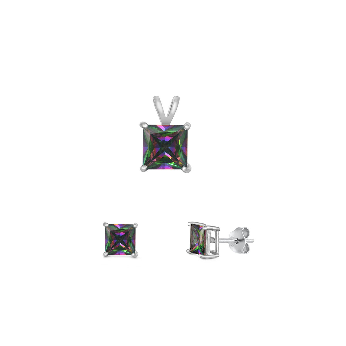 Silver Square Stone Set - 6mm/4mm